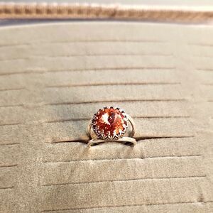Elegant Swarovski Orange Gemstone silver Ring handmade